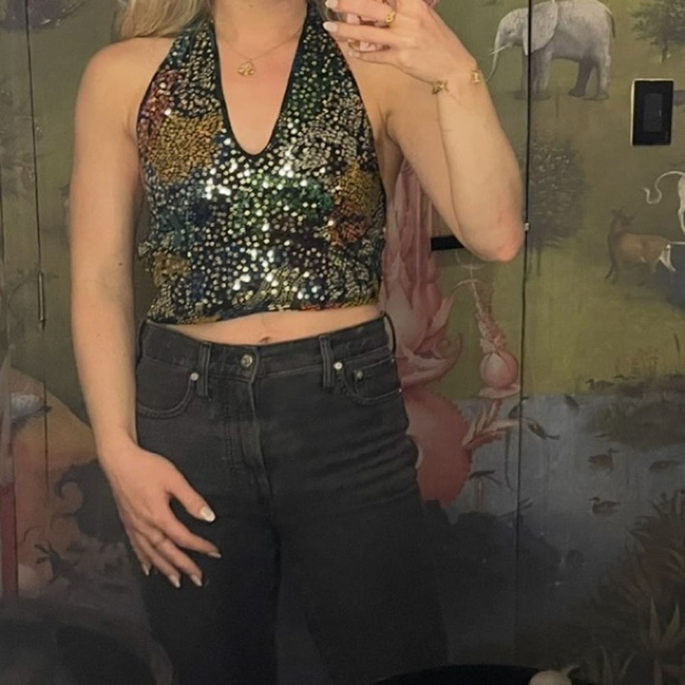Sequin Halter Crop Top